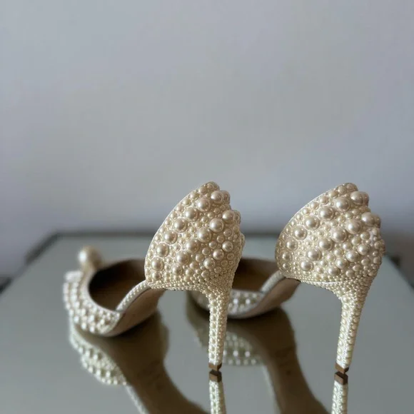 New JIMMY CHOO Sabine 85 faux pearl-embellished satin pumps 38 $1,895 - Picture 13 of 17